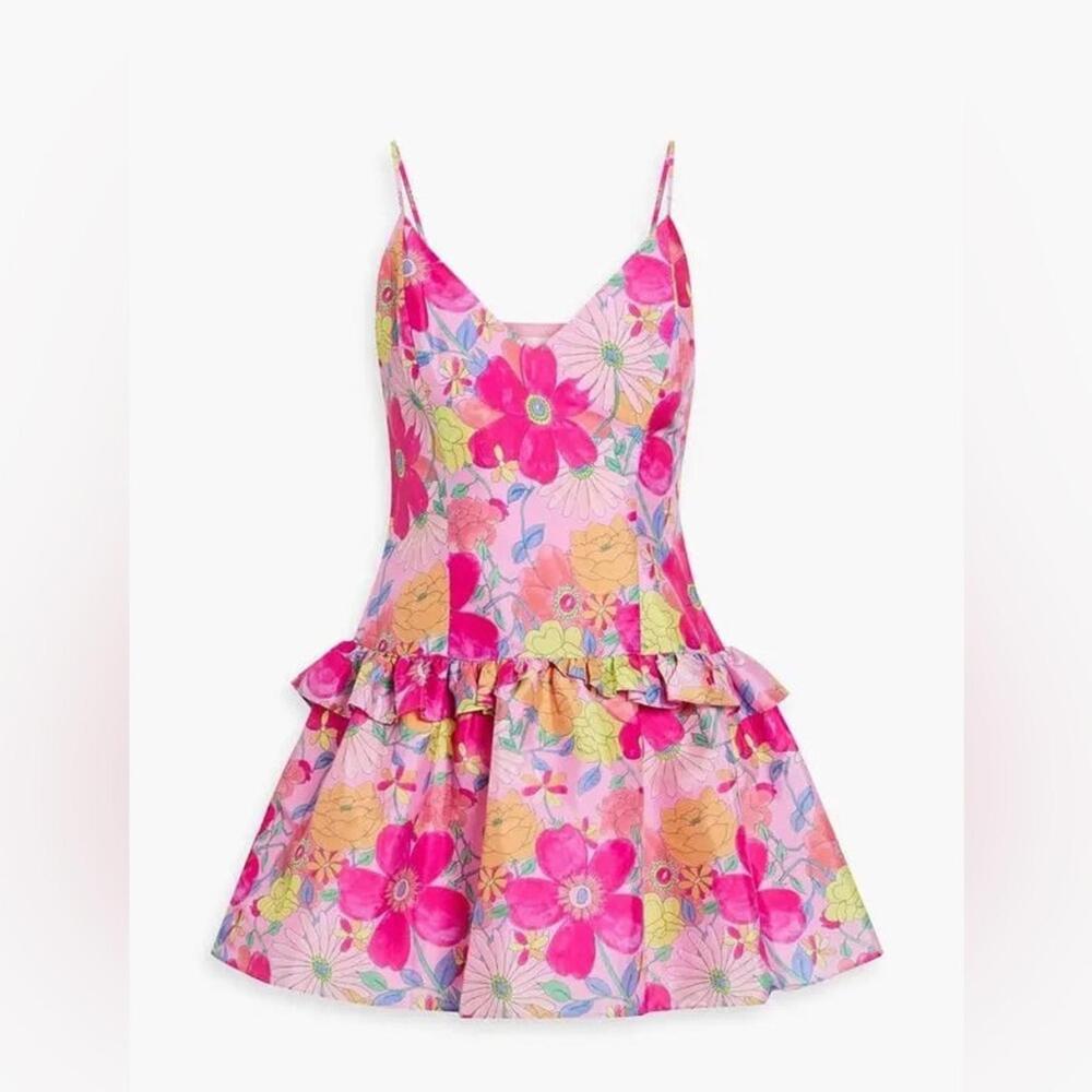 {SOLD} LoveShackFancy “Fabienne” Floral Taffeta Ruffle Satin Mini Dress- Size 6 - Picture 1 of 9